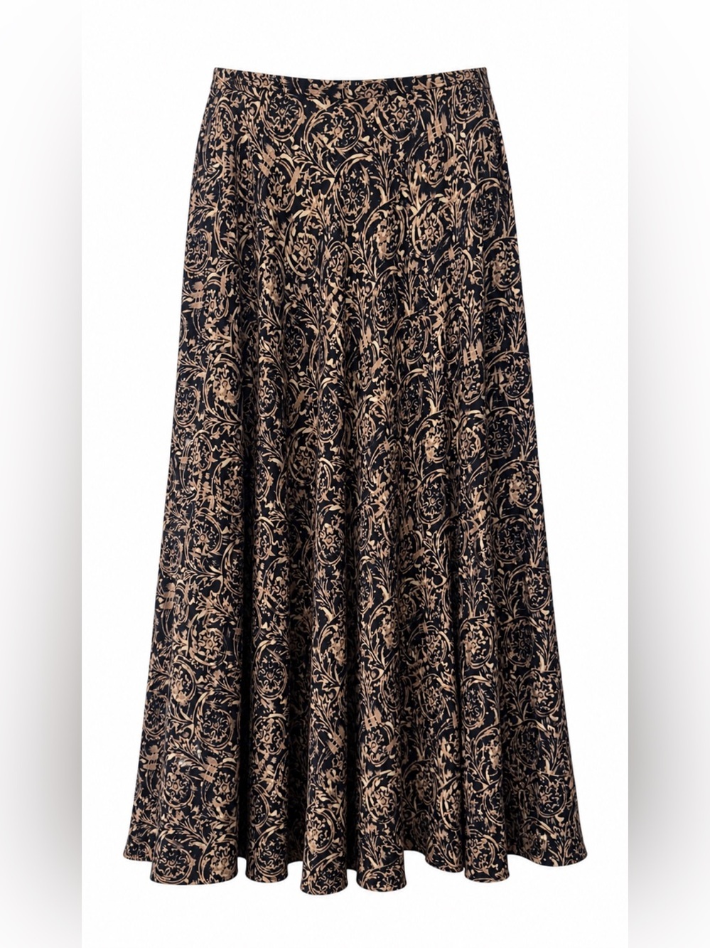 Dana Buchman Petite 100% Silk A-Line Midi Skirt Black Gold Damask 10P
